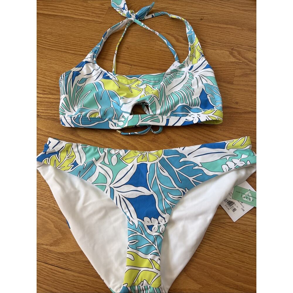 Sunsets KAILUA BAY Kauai Keyhole Bikini Swimwear 2 pc new $150 blue green sz L